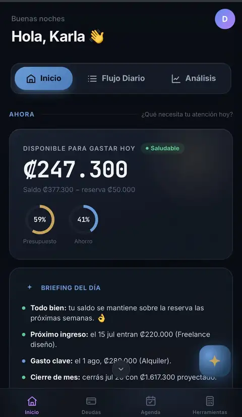 CalFin · Inicio: tu disponible real de hoy